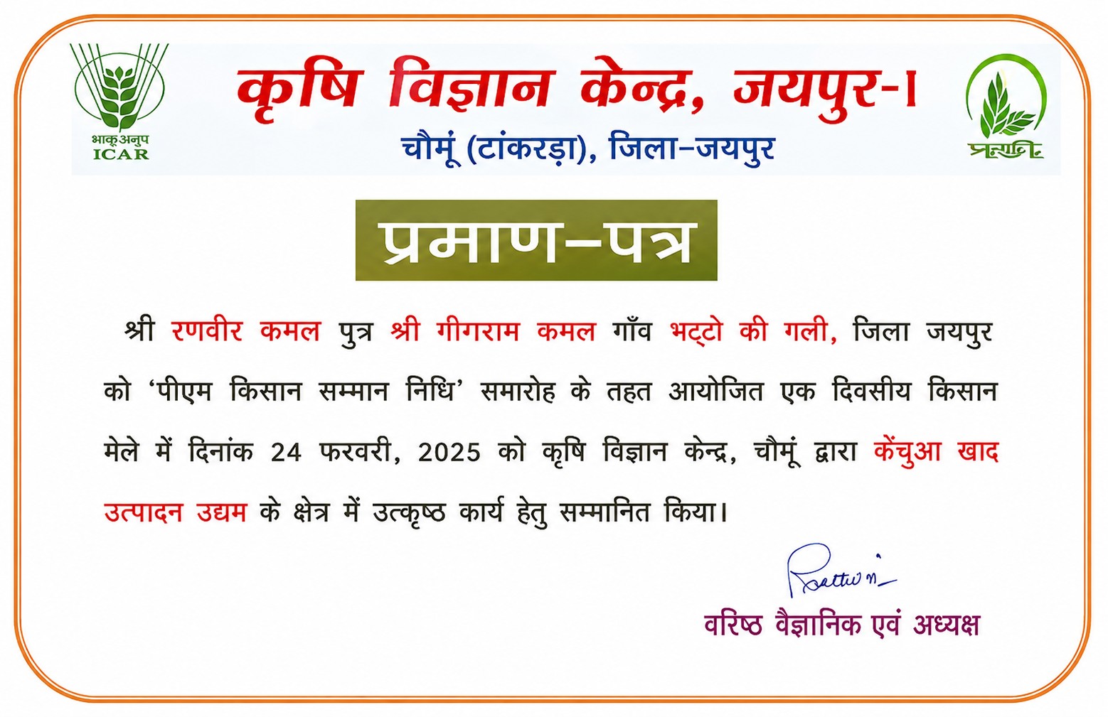 Outstanding Work Certificate 2025